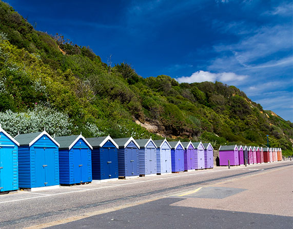 Image showing colourful beach huts in Bournemouth